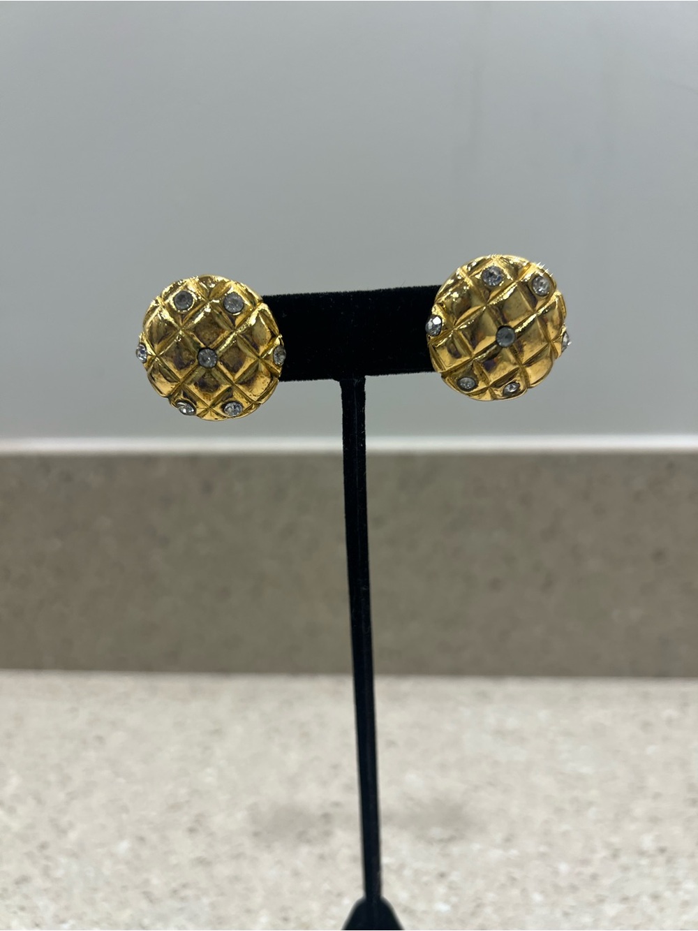 Chanel quilted rhinestone clip-on earrings